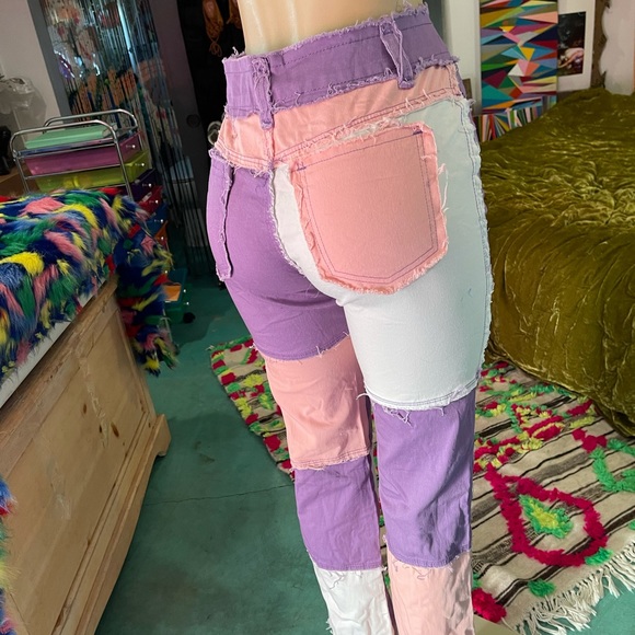 Tri color patchwork high rise jeans NWOT - Picture 4 of 8